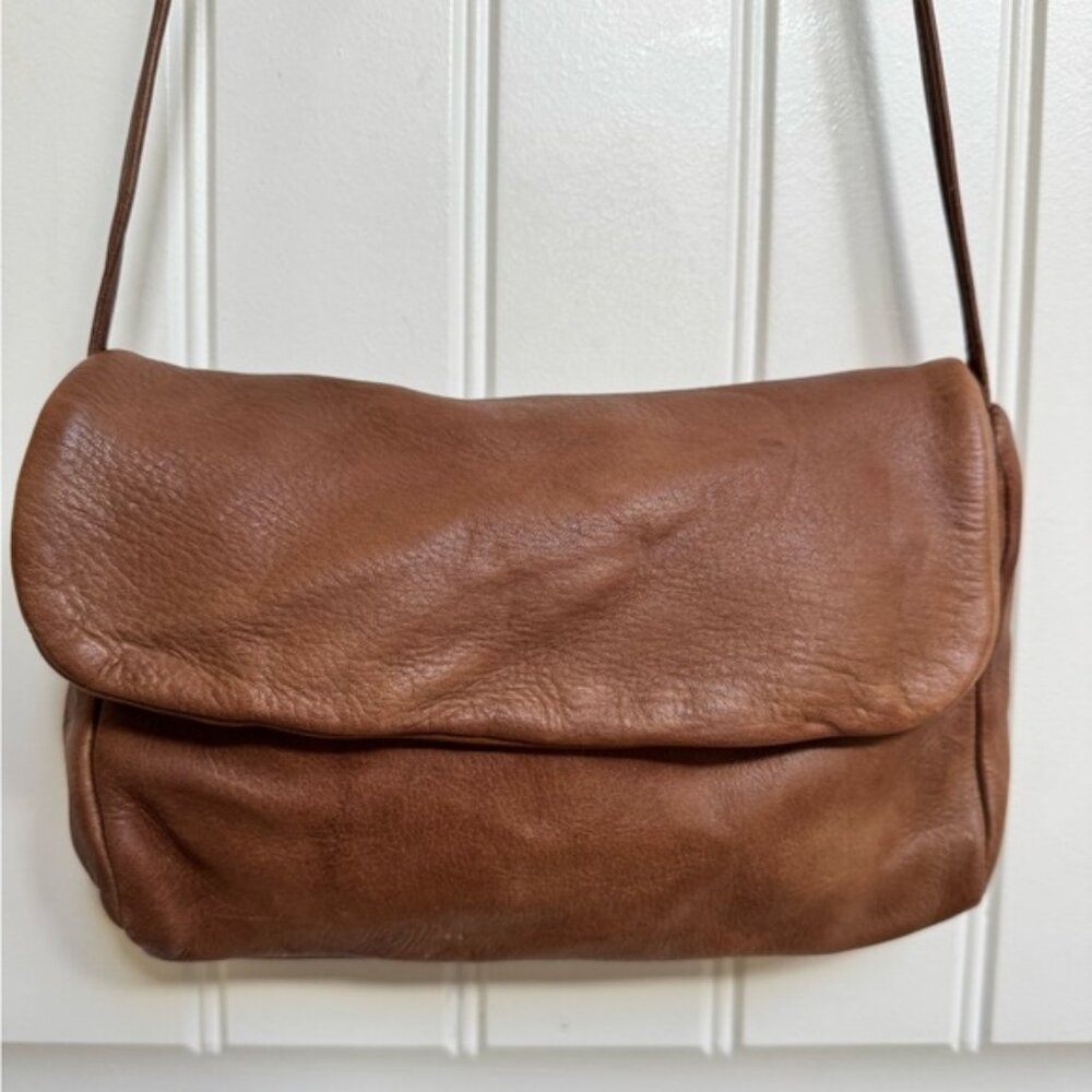 KudOne Size Brown Deerskin Fold Over CrOne Sizesbody Purse. 9 by 7 by 0.5
